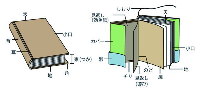 本の部位を説明する図